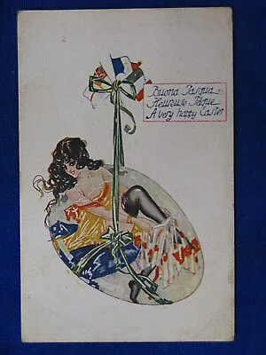illustrata AUGURALE BUONA PASQUA Ragazza viaggiata 1920 f/p #14675