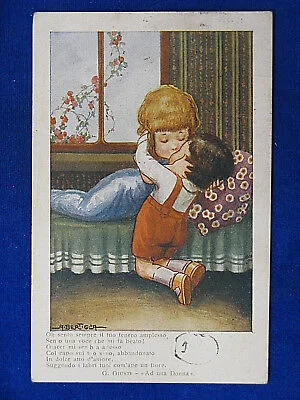illustrata BERTIGLIA Bacio bimbi viaggiata 1921 #14679