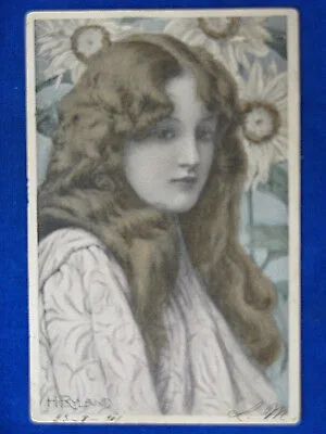 FANCIULLA illustrata H. RYLAND floreale viaggiata, “900 #10242