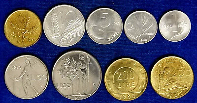 ITALIA FAO lotto 9 monete 1980 Lire 1-2-5-10-20-50-100-200-200 Fdc #LOT15