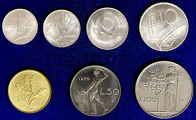 Lotto 7 monete ITALIA 1970 Lire 1-2-5-10-20-50-100 Fdc #LOT13