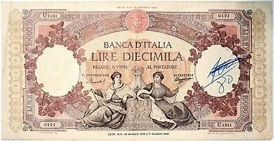 ITALIA 10.000 LIRE REPUBBLICHE MARINARE MEDUSA 26-05-1958 R2 MB BANCONOTA #BI 201