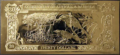 ANTIGUA E BARBUDA 30 DOLLARI 1981 CUCKOO LAMINA D’ORO SU CARTA FDS #B122