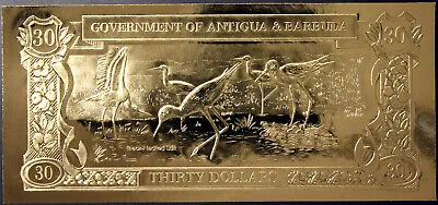 ANTIGUA E BARBUDA 30 DOLLARI 1981 COLLONERO LAMINA D’ORO SU CARTA FDS #B172