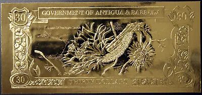 ANTIGUA E BARBUDA 30 DOLLARI 1981 CACTUS LAMINA D’ORO SU CARTA FDS #B312