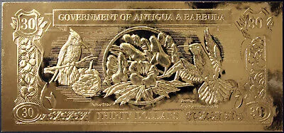 ANTIGUA E BARBUDA 30 DOLLARI 1981 COLIBRI’  LAMINA D’ORO SU CARTA FDS #B99