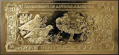 ANTIGUA E BARBUDA 30 DOLLARI 1981 COLOMBE LAMINA D’ORO SU CARTA FDS #B102