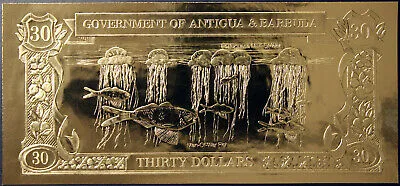 ANTIGUA E BARBUDA 30 DOLLARI 1981 MEDUSE LAMINA D’ORO SU CARTA FDS #B28