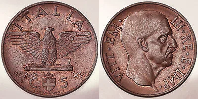 VITTORIO EMANUELE III 5 CENTESIMI 1938 rame rosso Fdc #9973