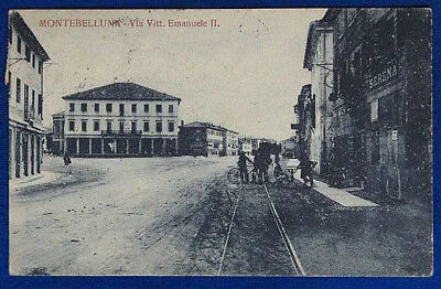 MONTEBELLUNA Via Vittorio Emanuele II animata viaggiata 1926 f/p #19859