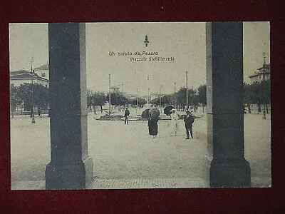 UN SALUTO DA PESARO PIAZZALE STABILIMENTO ANNI 20 VIAGGIATA #6812