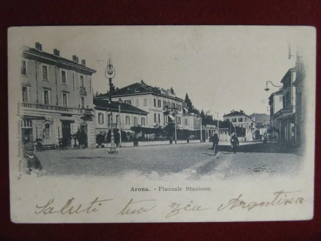 Arona Piazzale Stazione primi del 900 viaggiata animata #12881