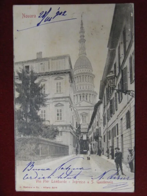 Novara Via Lombardo primi del 900 viaggiata animata #12886