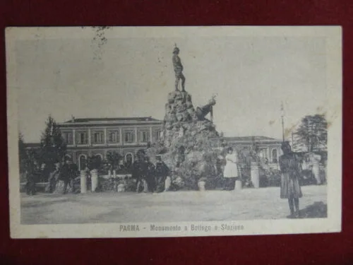Parma Monumento a Bottego e Stazione  anni 20 viaggiata, animata #12970