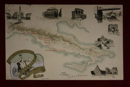 BISCARETTI CARLO Giro d’Italia in Automobile 1901 ROMA 7° giorno viaggiata #14233