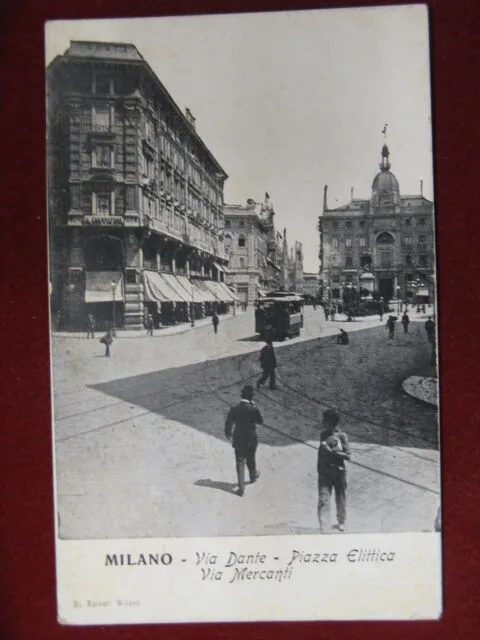 Milano Via Dante Piazza Elittica anni 10 non viaggiata animata tram #12797