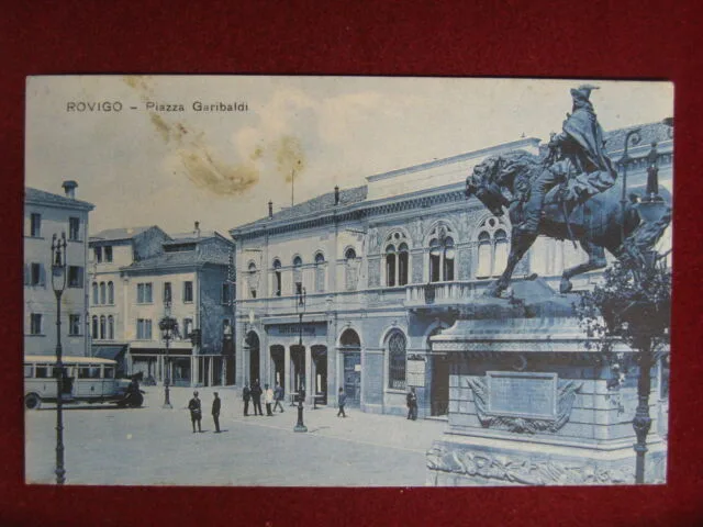 Rovigo Piazza Garibaldi anni 20, viaggiata, animata, autobus #13194