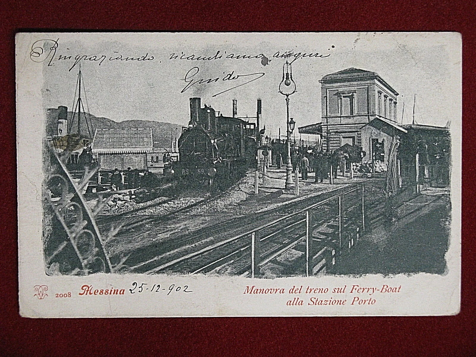 MESSINA Manovra del treno sul Ferry – Boat animata viaggiata 1902 #2291