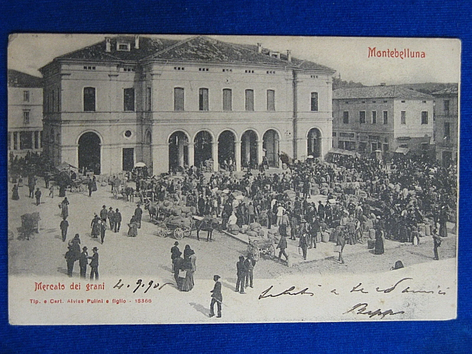 MONTEBELLUNA Mercato dei grani, viaggiata, animata, 1901 #14514