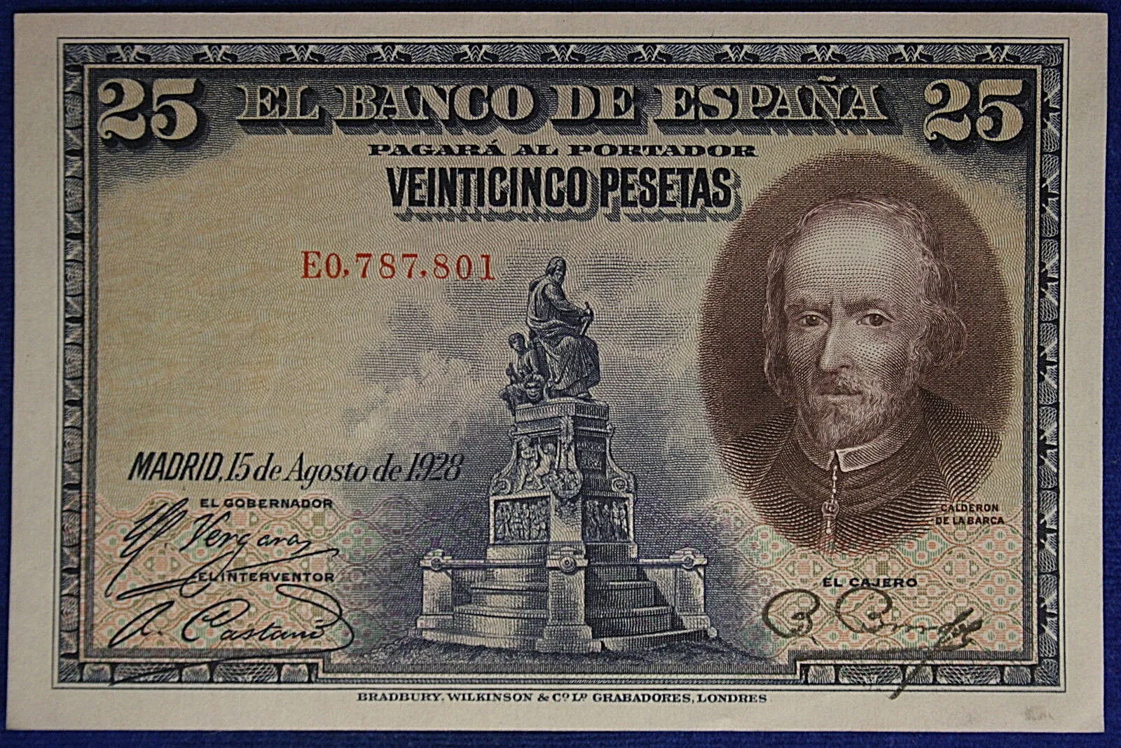 SPAGNA 25 Pesetas DECRETO 1928 Serie E #B38