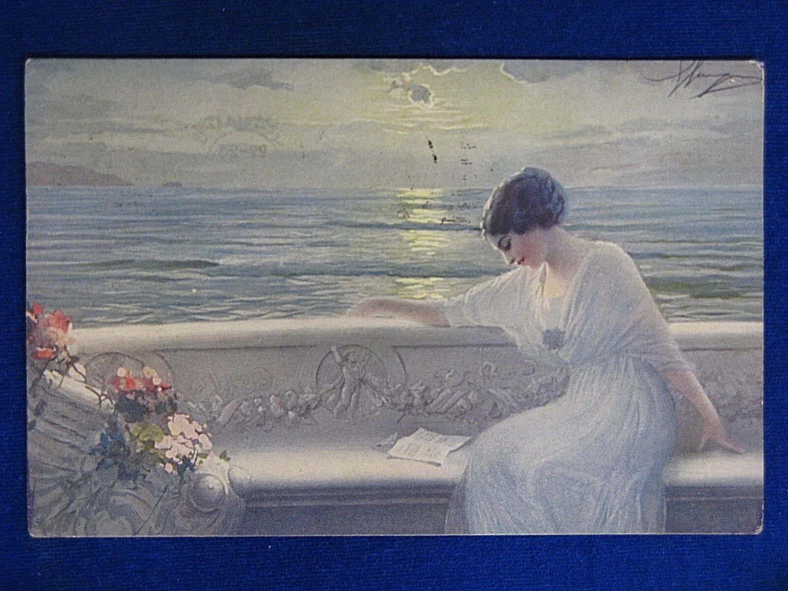 DONNA AL SORGERE DEL SOLE illustrata viaggiata 1916 f/p #14599
