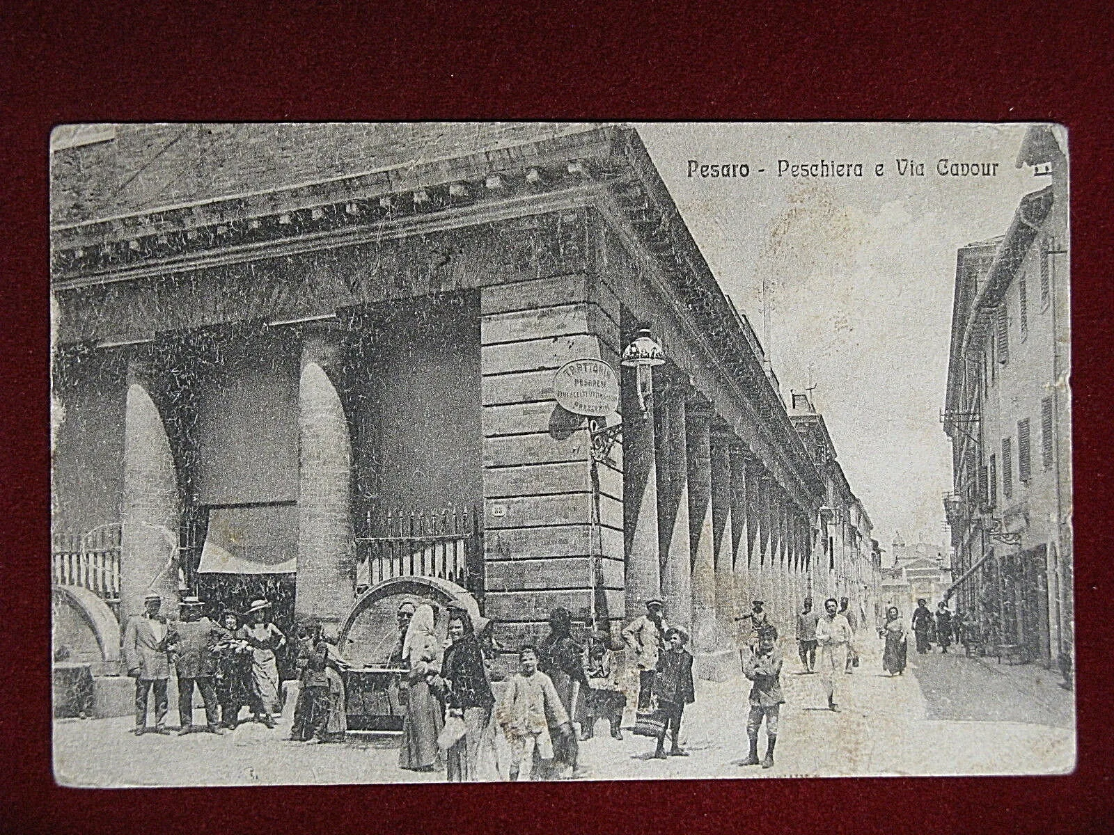 PESARO Peschiera e Via Cavour 1918 animata viaggiata #8129