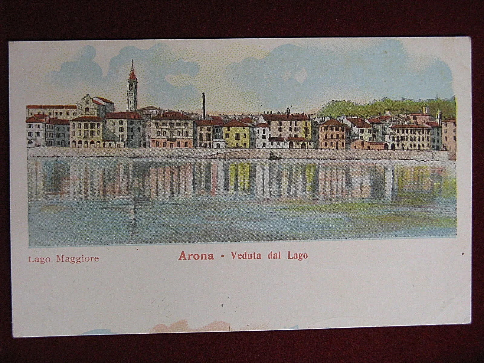 Arona Veduta dal Lago illustrata “900 non viaggiata #13298