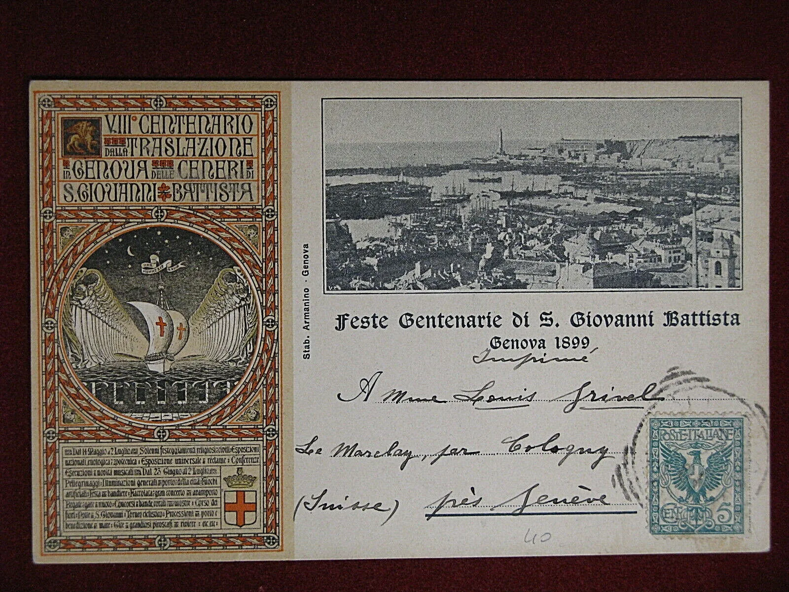 GENOVA VIII° Centenario Traslazione Ceneri S. G. Battista viaggiata 1901 #13522