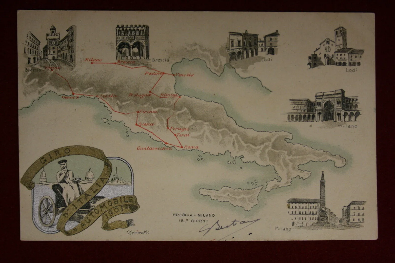 BISCARETTI CARLO Giro d’Italia in Automobile 1901 Brescia – Milano viag #14234