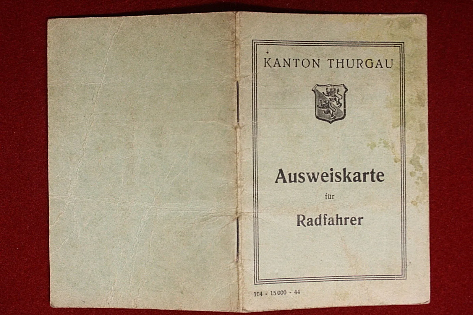 Libretto Ausweiskarte fur Radfahrer  1949 KANTON THURGAU Svizzera  #T332
