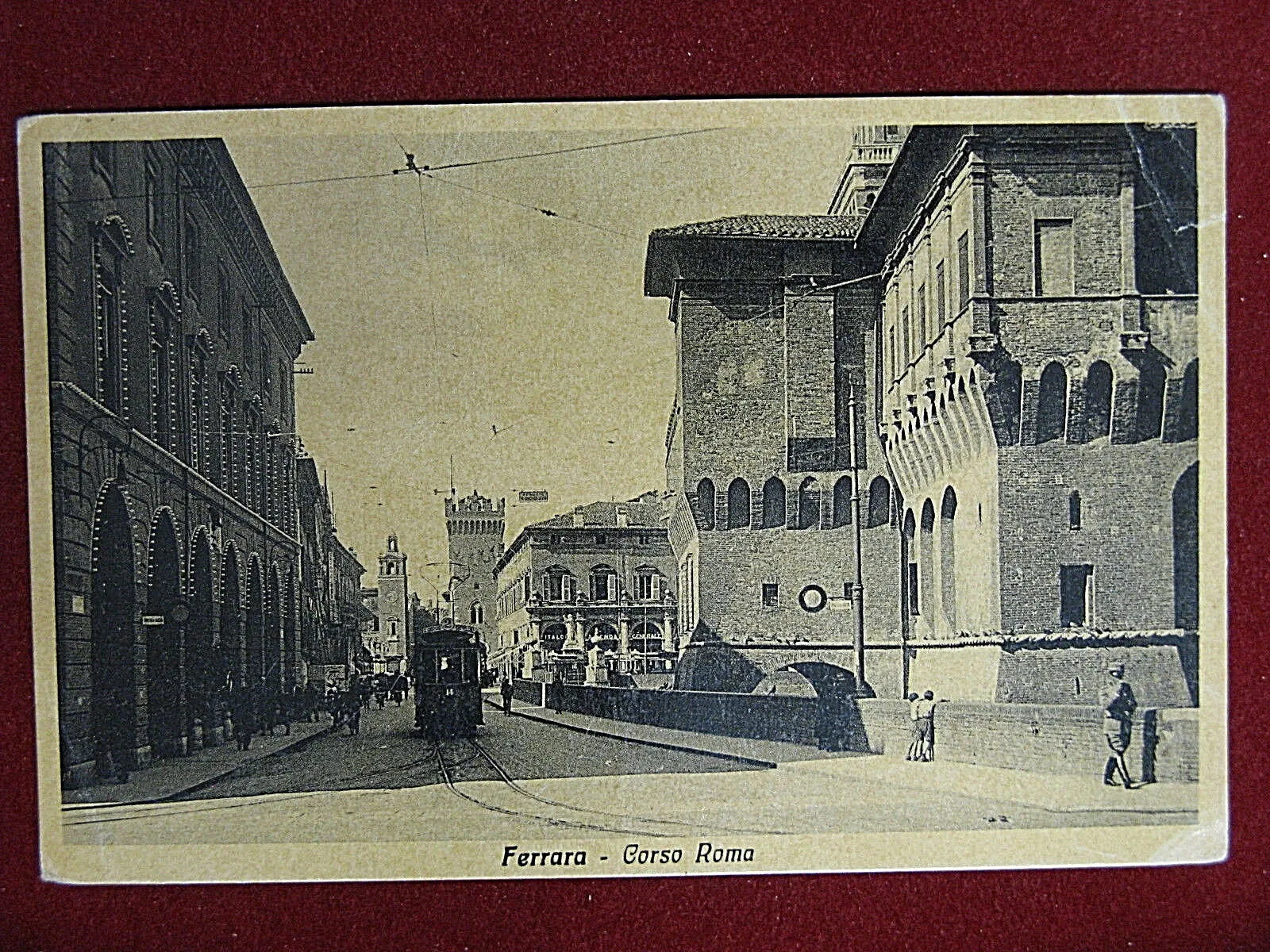 Ferrara Corso Roma anni 30 viaggiata animata tram #12936