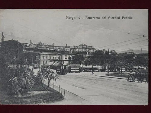 BERGAMO Panorama dai Giardini Pubblici viaggiata 1918 f/p tram carrozza #1290