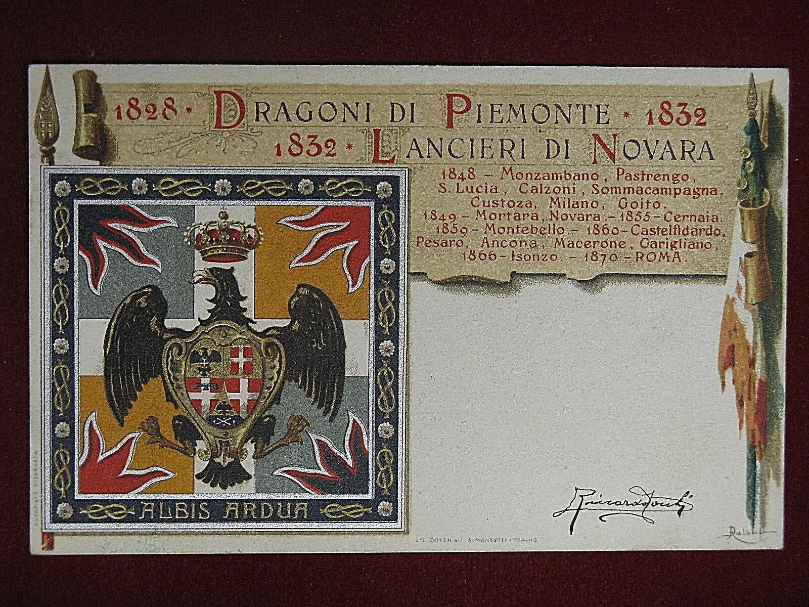 DRAGONI DI PIEMONTE LANCIERI DI NOVARA viaggiata “900 #11528