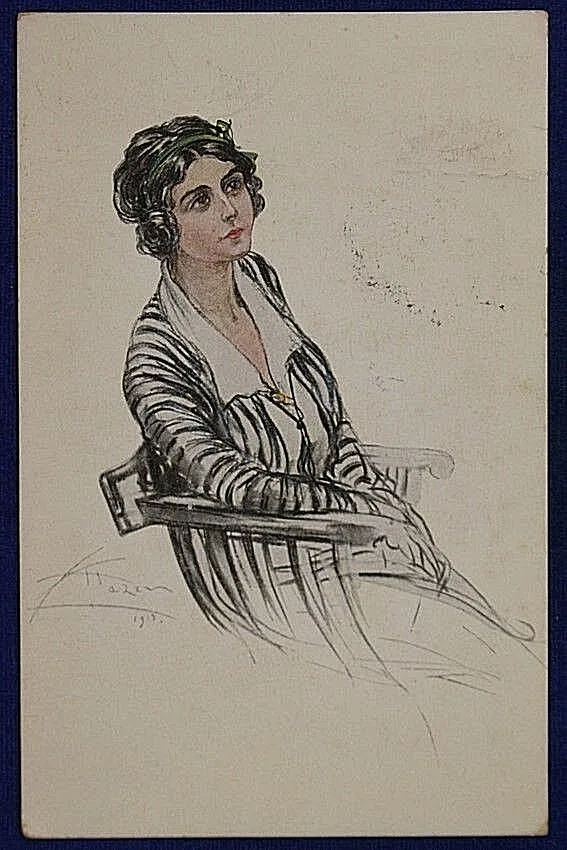 ILLUSTRATA DONNINA VIAGGIATA fp ANNI 10 #17196