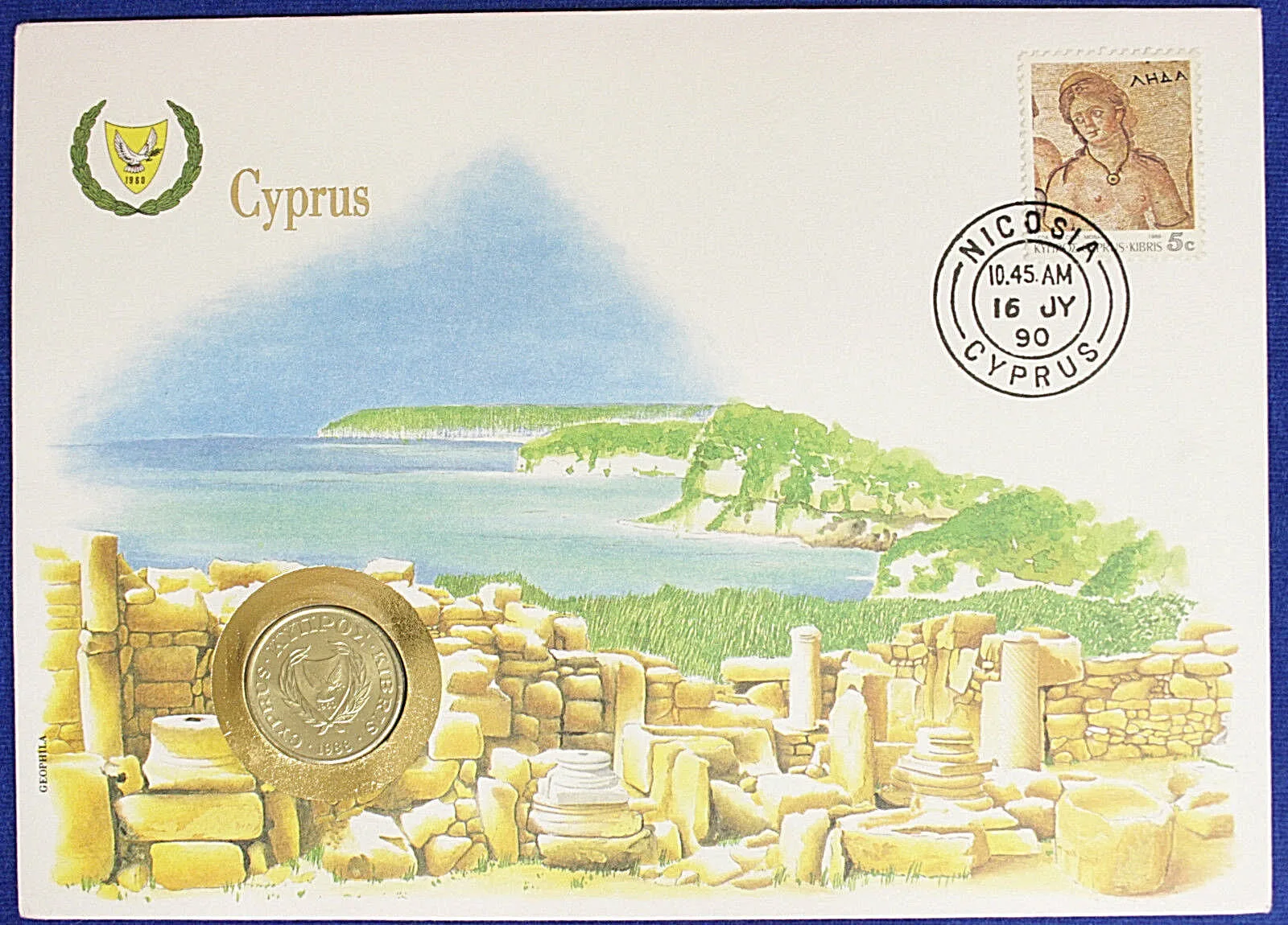 Busta Numismatica Cipro 5 Cents 1988 + Francobollo #23
