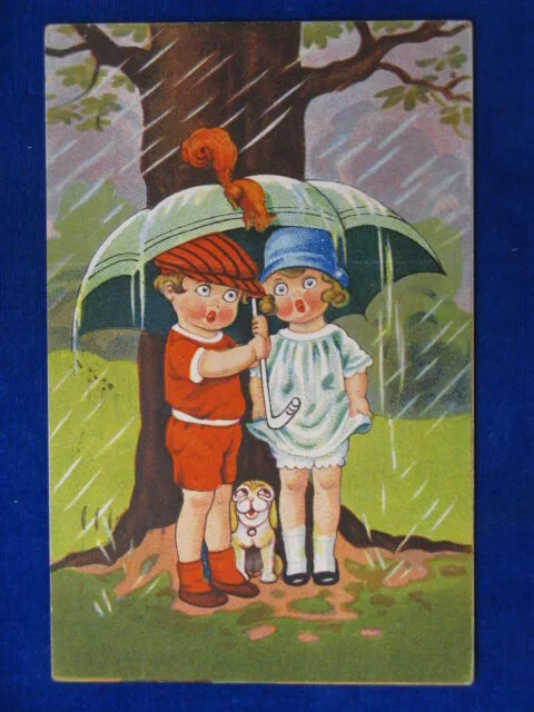 ILLUSTRATA BAMBINI SOTTO LA PIOGGIA viaggiata 1932 f/p #14694