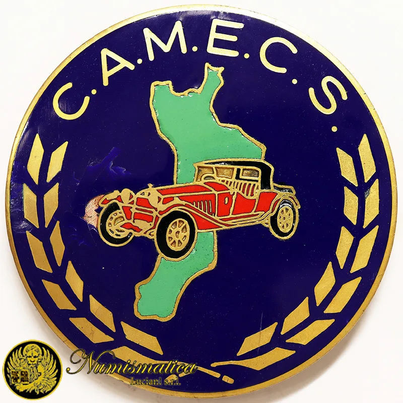 Placca CAMECS Carrozze Auto Moto Epoca Calabria e Simpatizzanti Ø 70 mm (smalto leggermente scheggiato) #KG304
