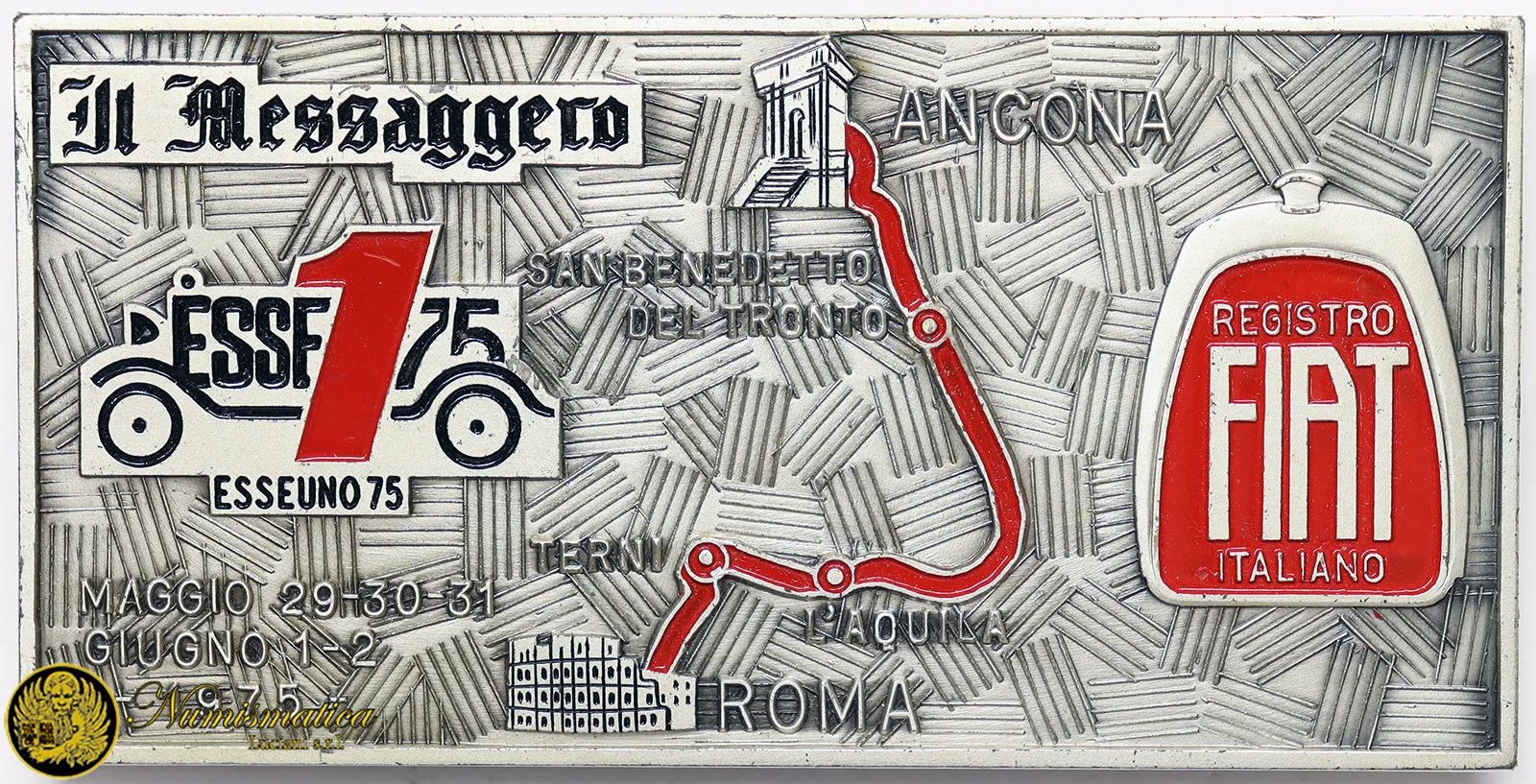 Placca IL MESSAGGERO Esseuno 75 ANCONA – ROMA 1975  FIAT smalti 101×51 mm #KG337