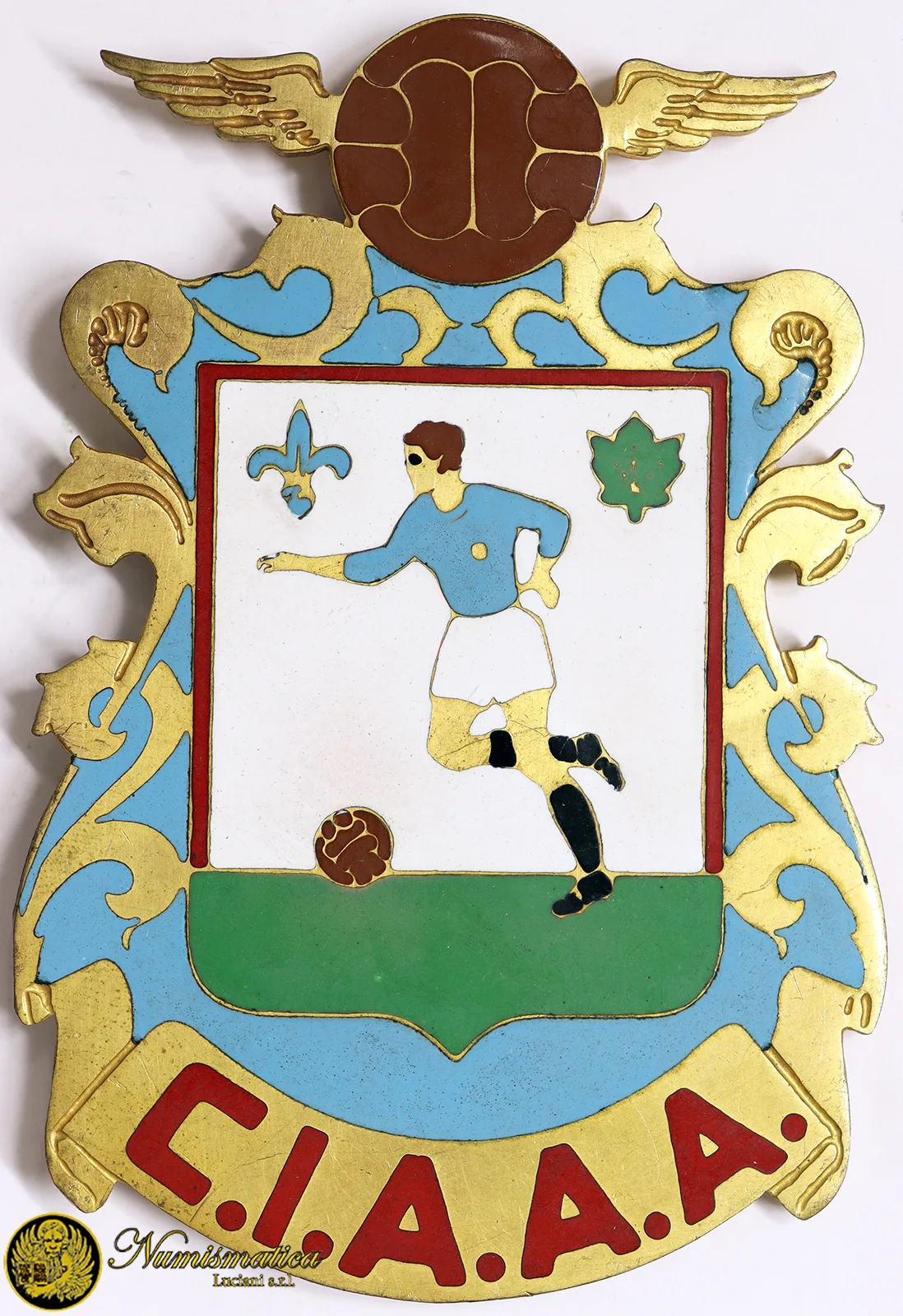 PLACCA MEDAGLIA SPORT CALCIO SIGLA CIAAA con smalti 107×73 mm #KG426