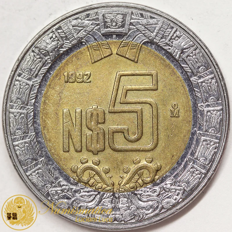 MESSICO 5 Nuevos Pesos 1992 bimetallico #1815