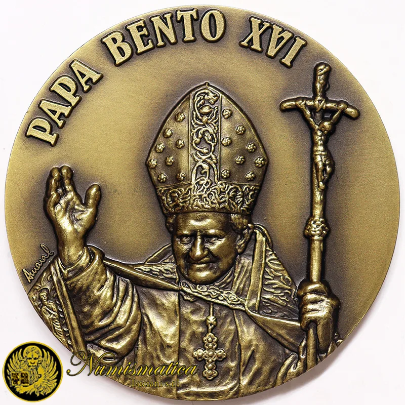 MEDAGLIA BENEDETTO XVI 2010 VISITA IN PORTOGALLO Opus Amaral Bronzo Ø 69 mm #KG456