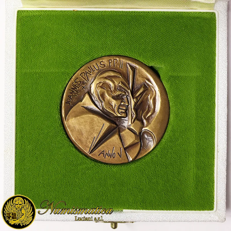 Medaglia Giovanni Paolo II An. V 1982 Fatima Bronzo Ø 44 mm con scatola ZZ69