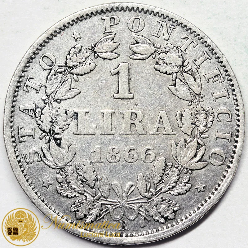 Stato Pontificio Pio IX 1 Lira 1866 Busto Medio Anno XXI #6248
