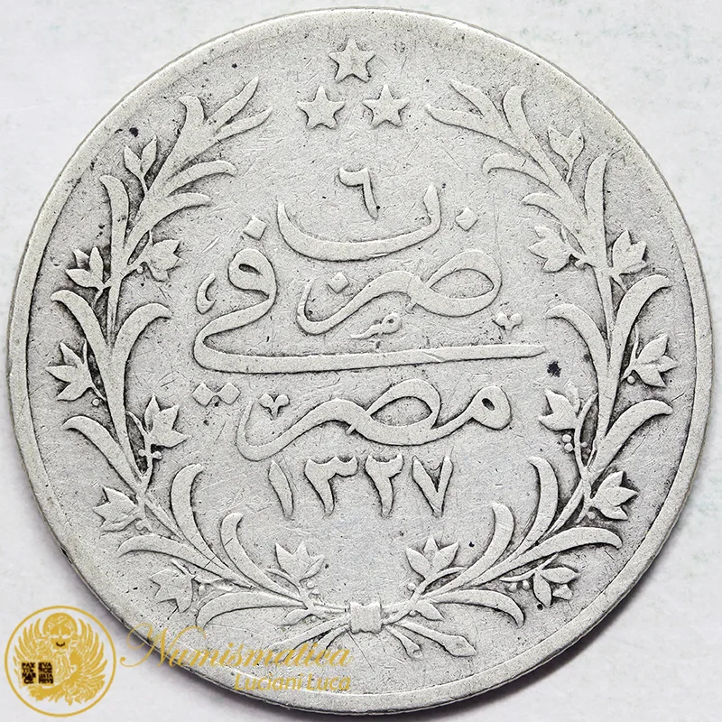 EGITTO 5 Qirsh AH1327/6 (1914) Argento #6266