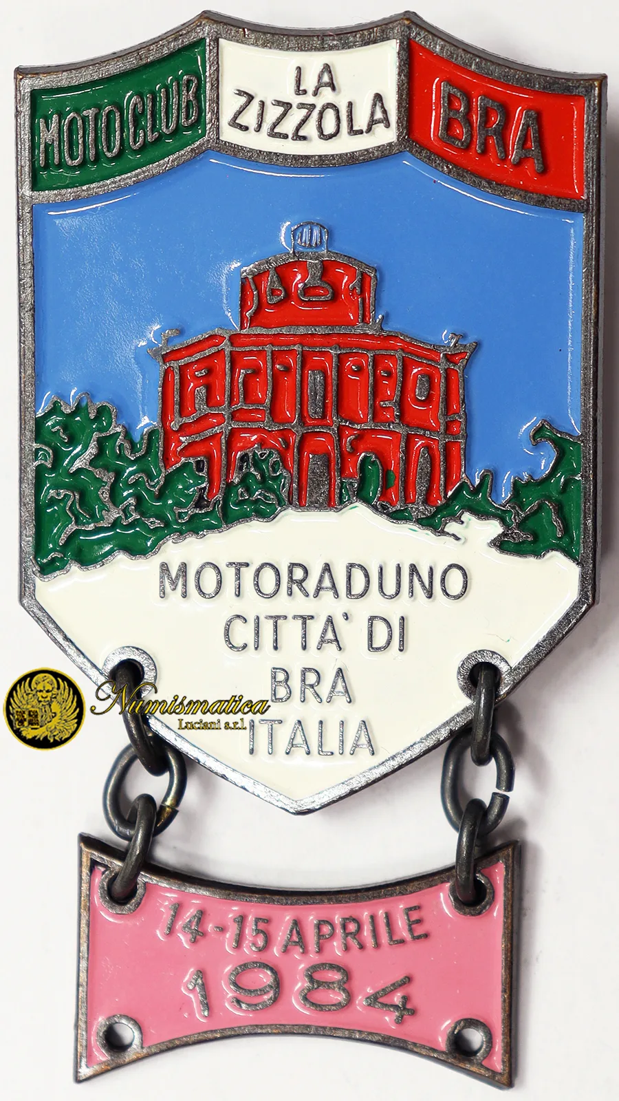 DISTINTIVO MOTOCLUB LA ZIZZOLA MOTORADUNO CITTA’ DI BRA’ Cuneo 1984 smalti 58×31 mm #KP71