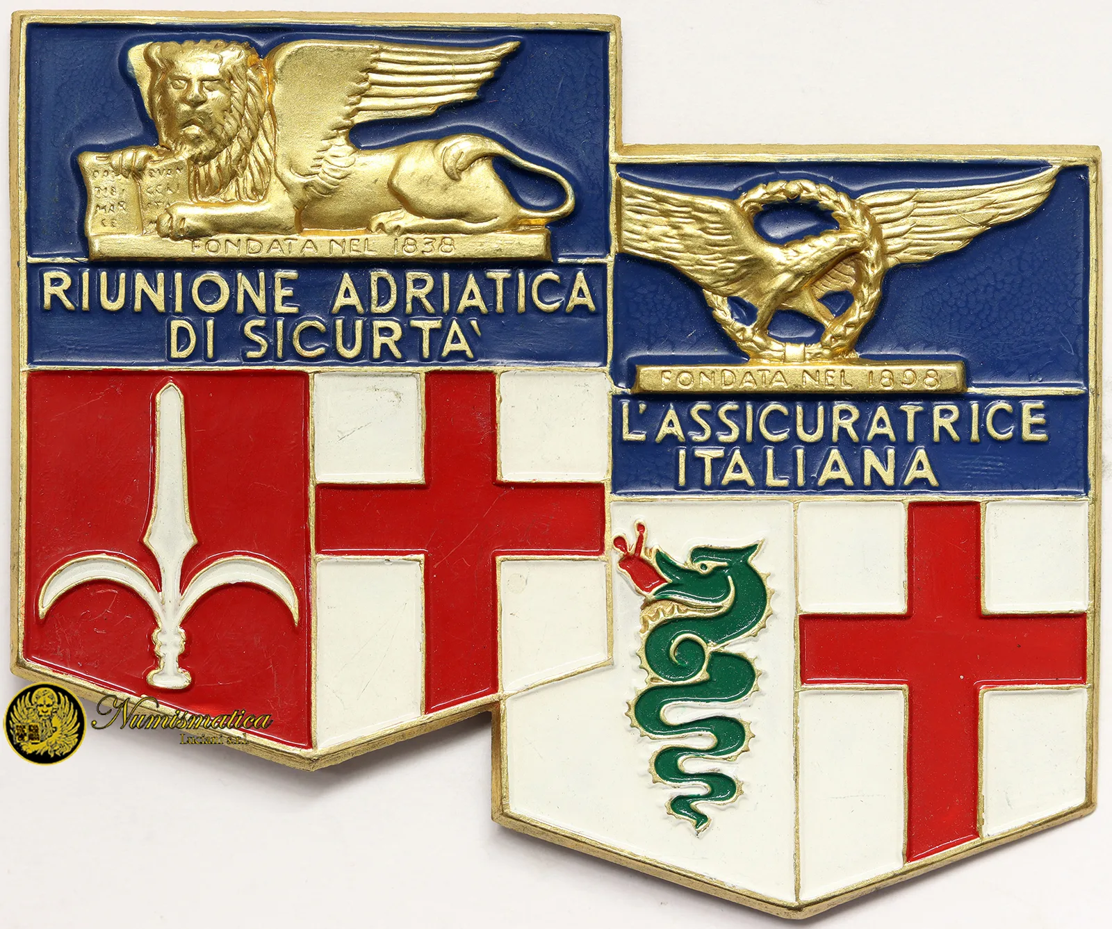 PLACCA RIUNIONE ADRIATICA DI SICURTA’ ASSICURATRICE ITALIANA 66×55 mm #KP399