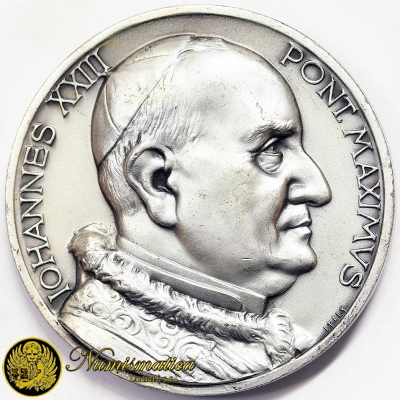 Medaglia Giovanni XXIII Stemma Papale Metallo bianco Ø 50 mm #KP434