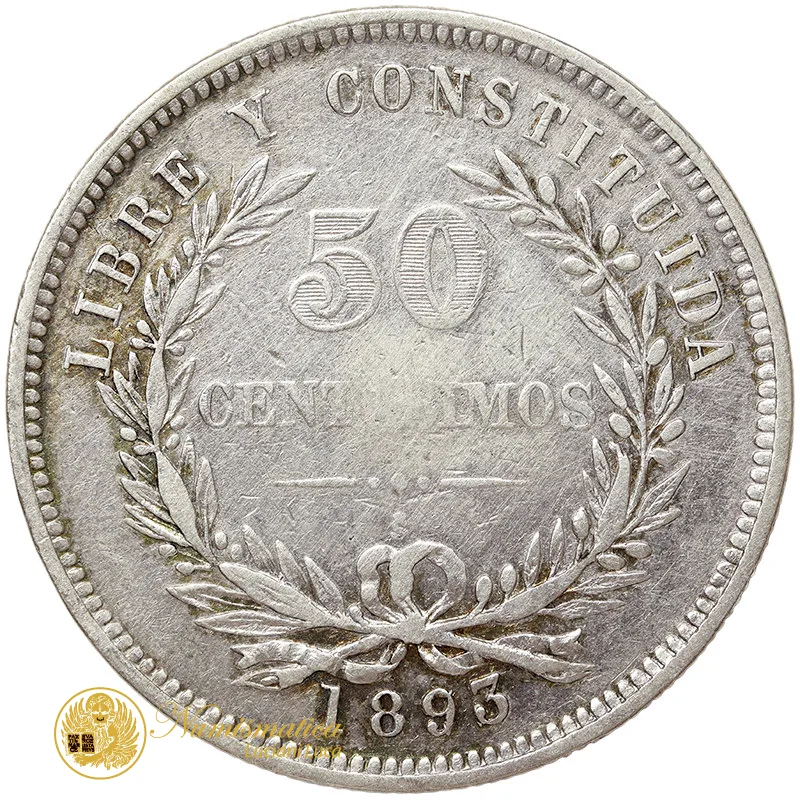 URUGUAY 50 CENTESIMOS 1893/73 So ARGENTO #2153