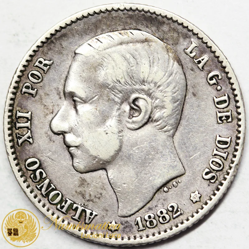 SPAGNA 1 PESETA 1882 MS ALFONSO XII (6 POINTED STAR) Argento #6307