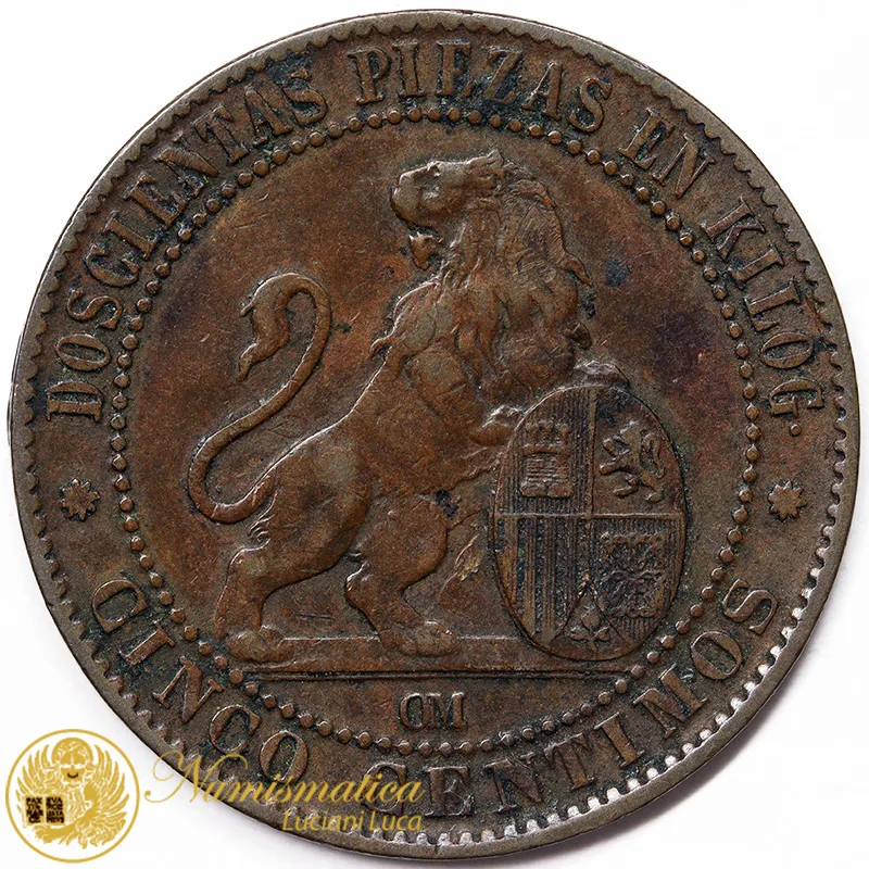 5 Centimos 5 Gramos 1870 Spagna #6443